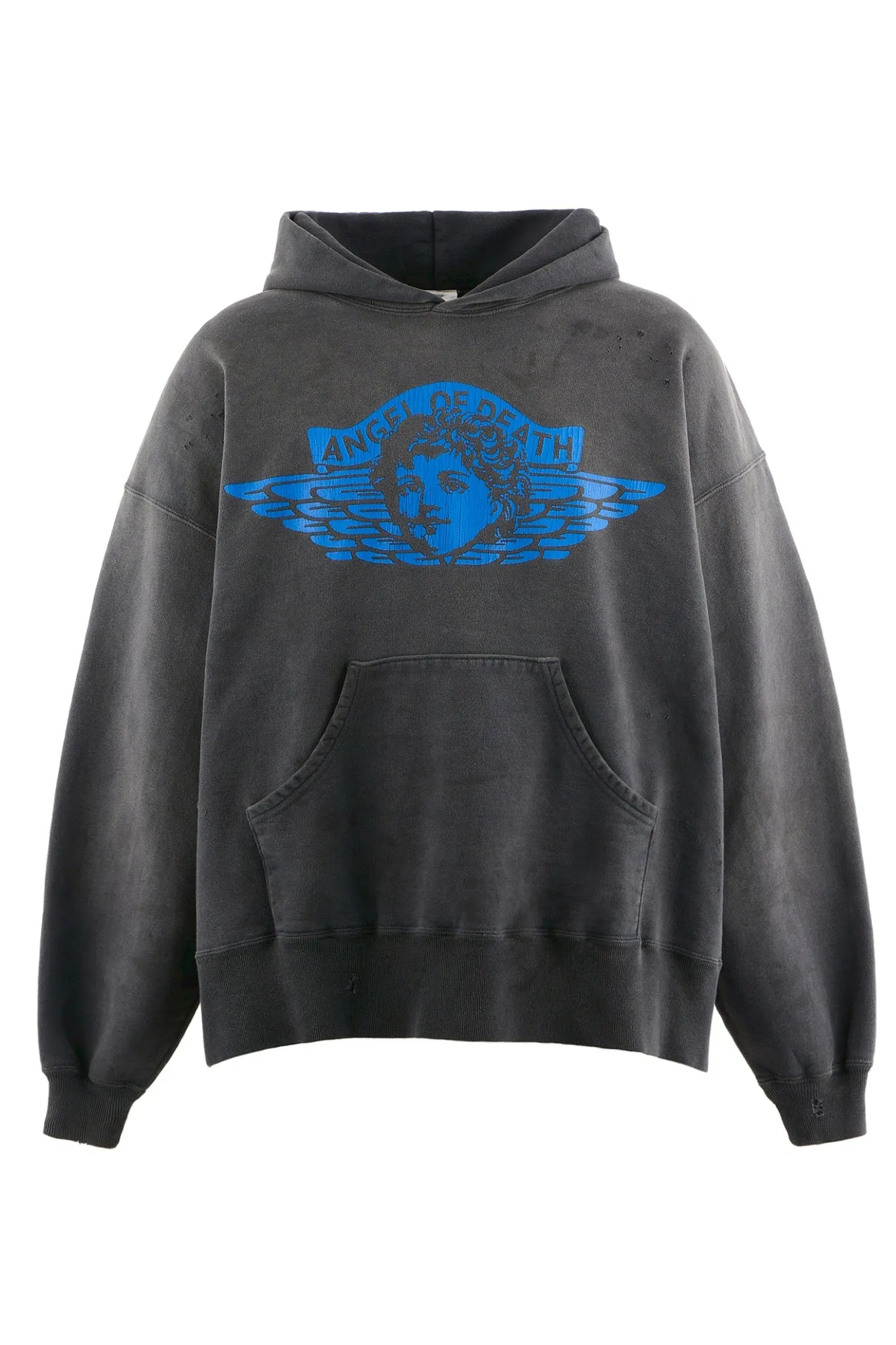 SAINT Mxxxxxx HOODIE/ANGEL/BLK 25 years new angel rebirth washed hoodie, washed black S-XL 25 years new version, revised many times, the version is more pure! Heavy washing water spray fading process, stronger distressing effect, handmade wormhole destruction treatment, genuine level distressed crack printing